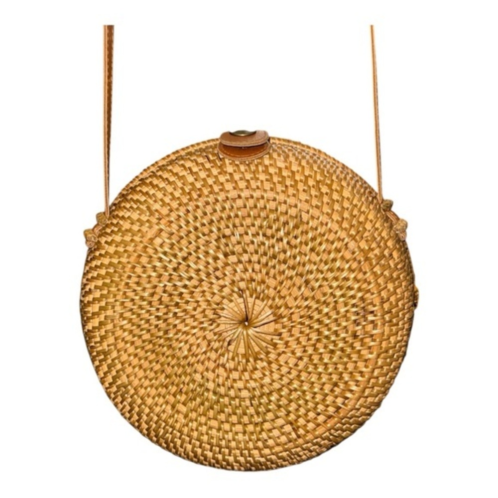 Unbranded Natural Rattan Woven Circle Crossbody‎ Bag Boho Resort Summer